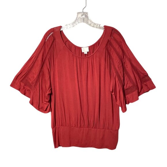 Anthropologie Postmark Women's Size Medium Burgundy Blouse with Flutter Sleeves - Picture 5 of 5